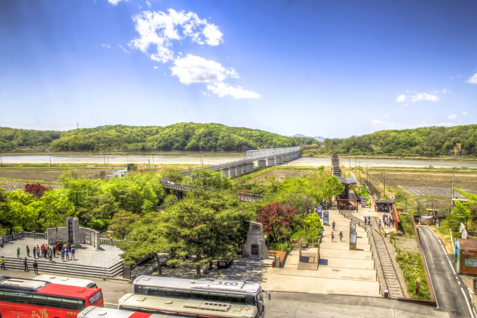 Freedom Bridge at Imjingak with ribbons and the old railway bridge