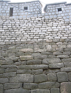 Close view of historic and restored stonework in Seoul City Wall